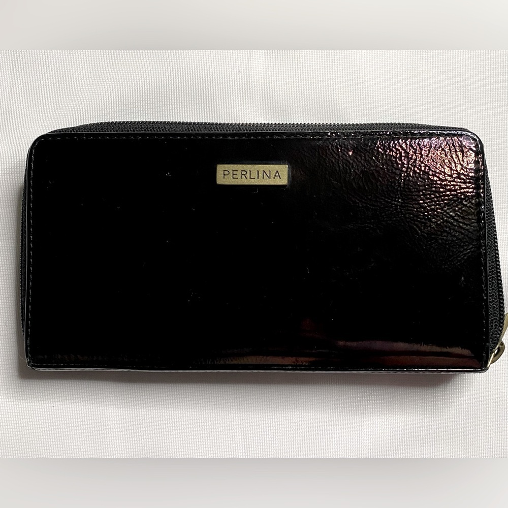 Perlina Patent Leather Long Zip Around Wallet